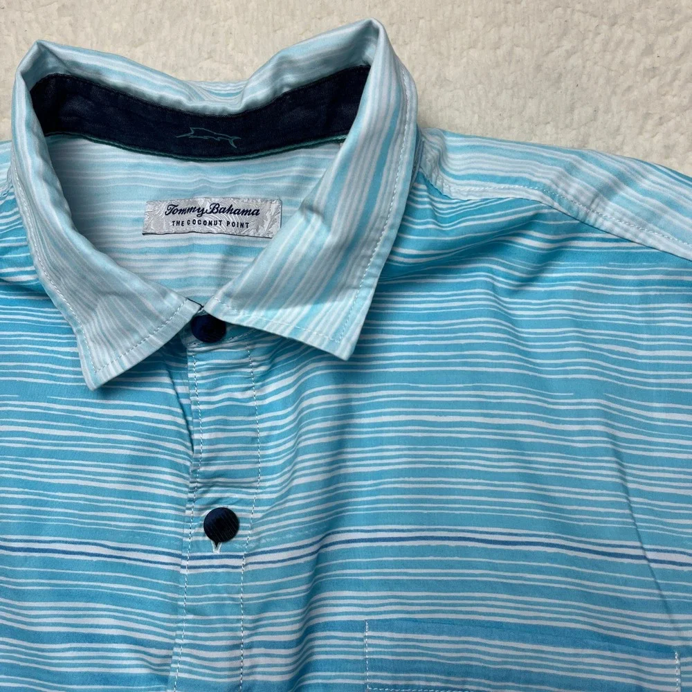 Tommy Bahama Shirt Mens XL Blue Coconut Point Ombre Striped Button Down Short